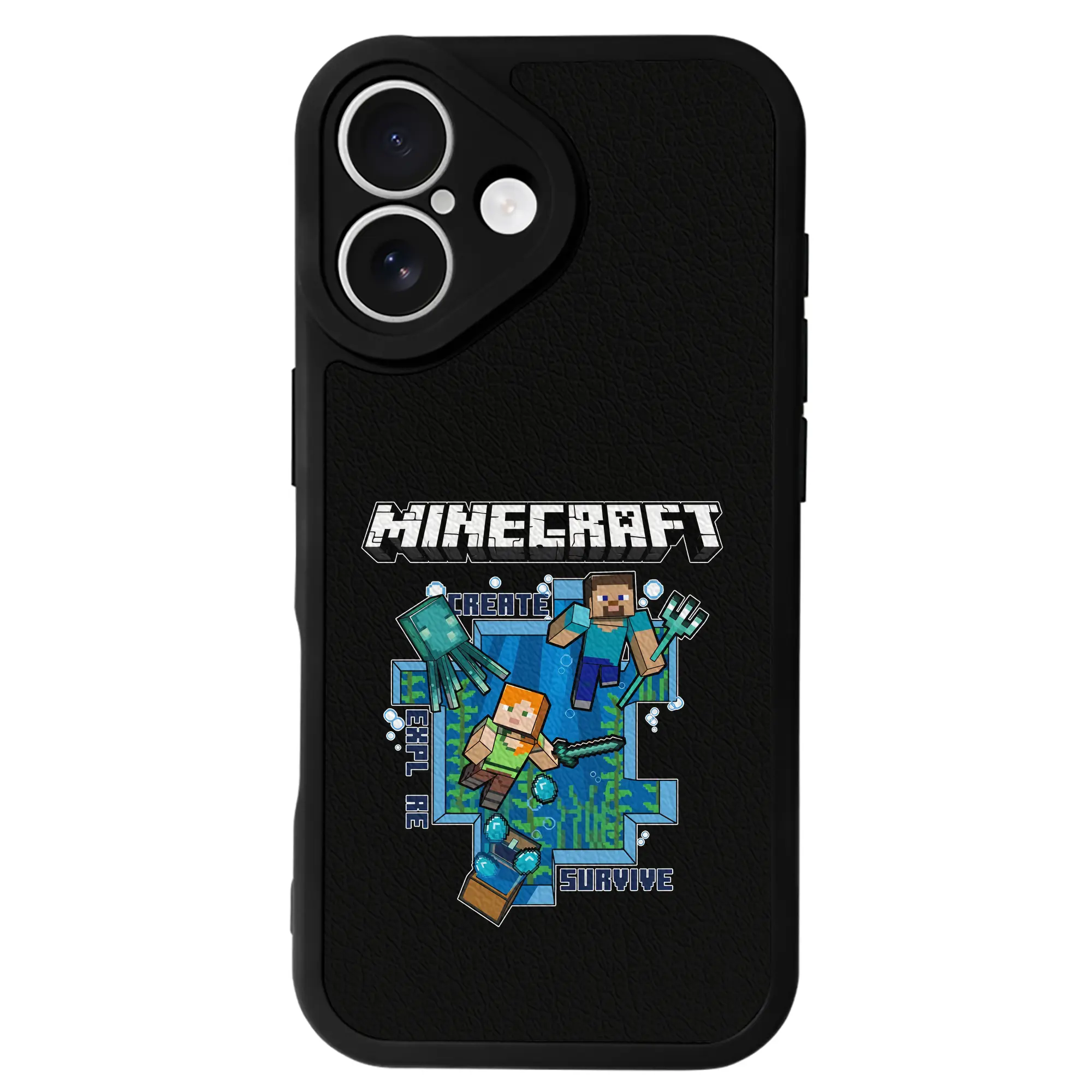 マイクラ グッズ  マイクラ - IPhone 16シリーズ対応 ・ シリコンスマホケース ・ レザー調 ・ 高精度フィット ・ 耐衝撃 ・ ワイヤレス充電対応 ・ 精密カット